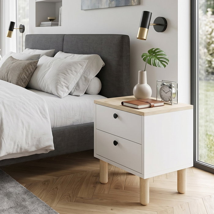 Hanah Home Rayme Mesita de Noche Roble Zafiro y Blanco